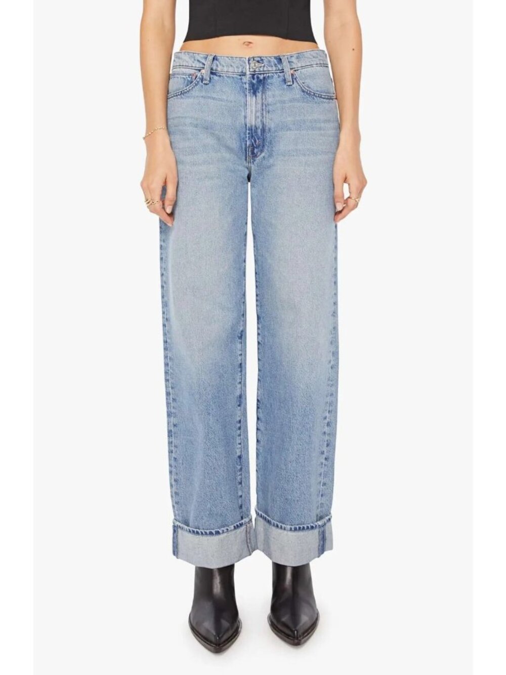 MOTHER The Dodger Skimp Women's Cuffed Hem Wide Leg Jeans Leap of Faith Size 30